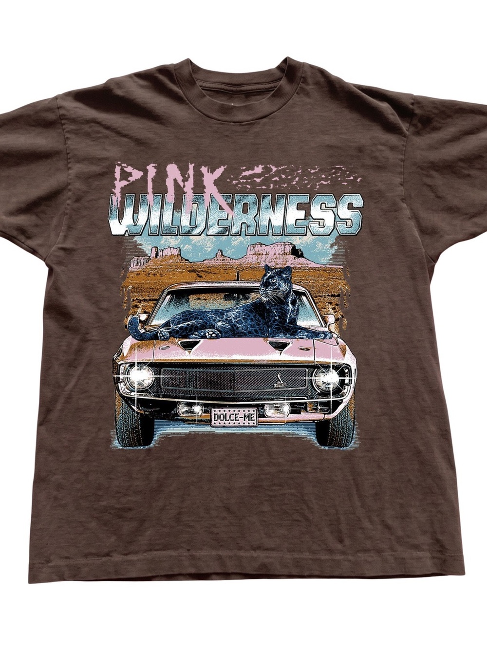 Gildan Brown Tee with Pink "Pink Wilderness" Graphic, Gift For Her, For Him